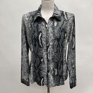 Erin London Women's Top Size Medium Black White Gray Snake Print